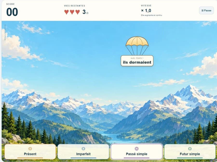 Une partie des parachutes grammaticaux dans les montagnes