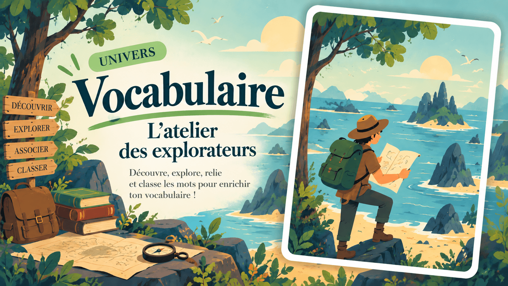 Vocabulaire — L’atelier des explorateurs. Découvre, explore, relie et classe les mots pour enrichir ton vocabulaire.